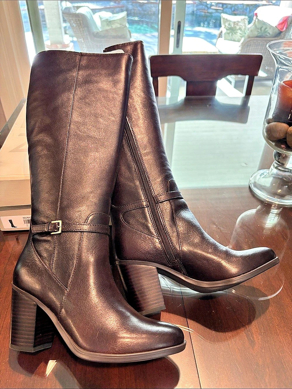 Naturalizer Kalina Riding Boot Leather Heeled Boots Dark Brown US 7